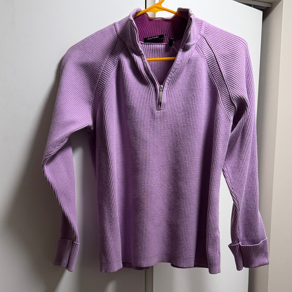 Daisy Fuentes Lavender Ribbed Quarter-Zip Sweatshirt